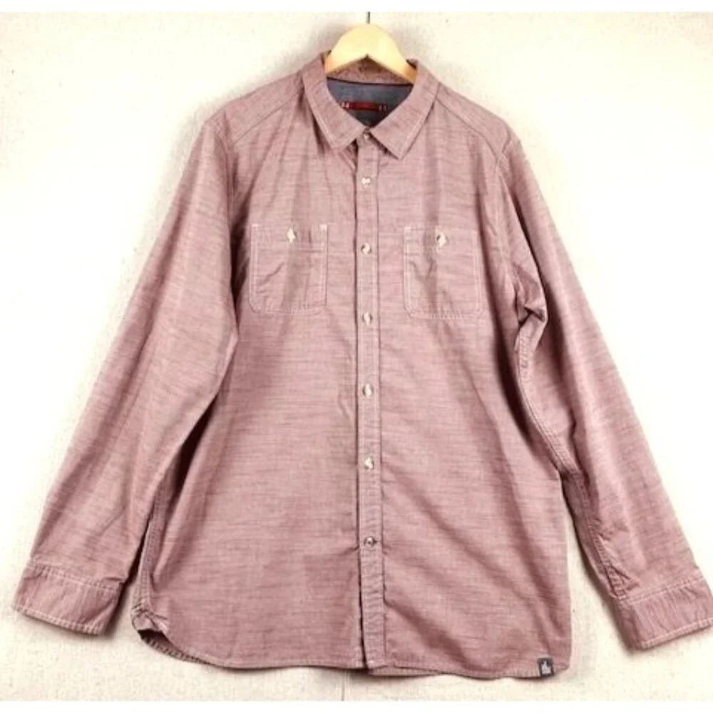 The‎ North Face Men's XL Long-Sleeve Button-Up Shirt Red Heather Chest Pockets